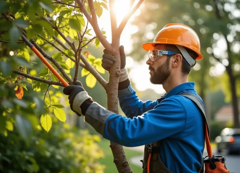About Us 2 Worker Pruning Dead Branches From A Tree Using A Pole Pruner.