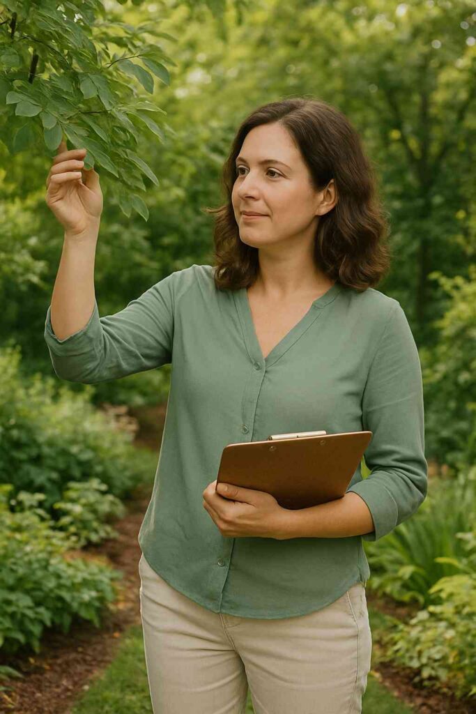About Us 6 Alicia, Plant Health Care Specialist Inspecting Tree Foliage