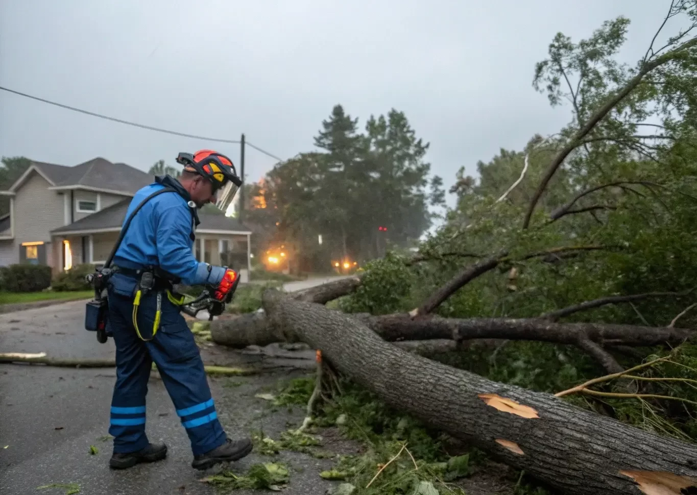 Emergency Tree Trimming After Storm Damage To Secure Property.
