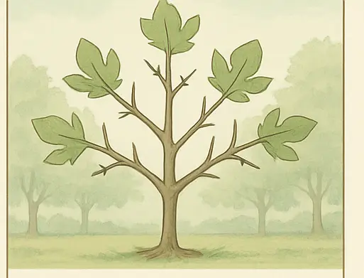 Fig tree being shaped gradually into an open vase form over several seasons.